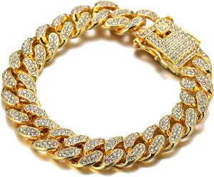 Gold Chain for Men Guys 14MM Wide Cuban Link Chain Silver Tone Iced Out Real White Gold Platinum Plated Bracelet Necklace Handset Diamonds Gift for Boyfriend Husband