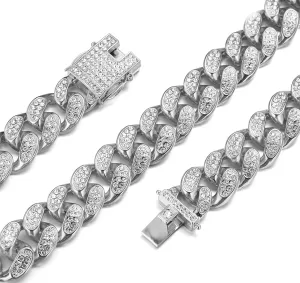 Gold Chain for Men Guys ?Big Dog? 20MM Wide Cuban Link Chain Silver Tone Iced Out Real White Gold Platinum Plated Necklace Handset Diamonds Clasp 20" Gift for Boyfriend Husband