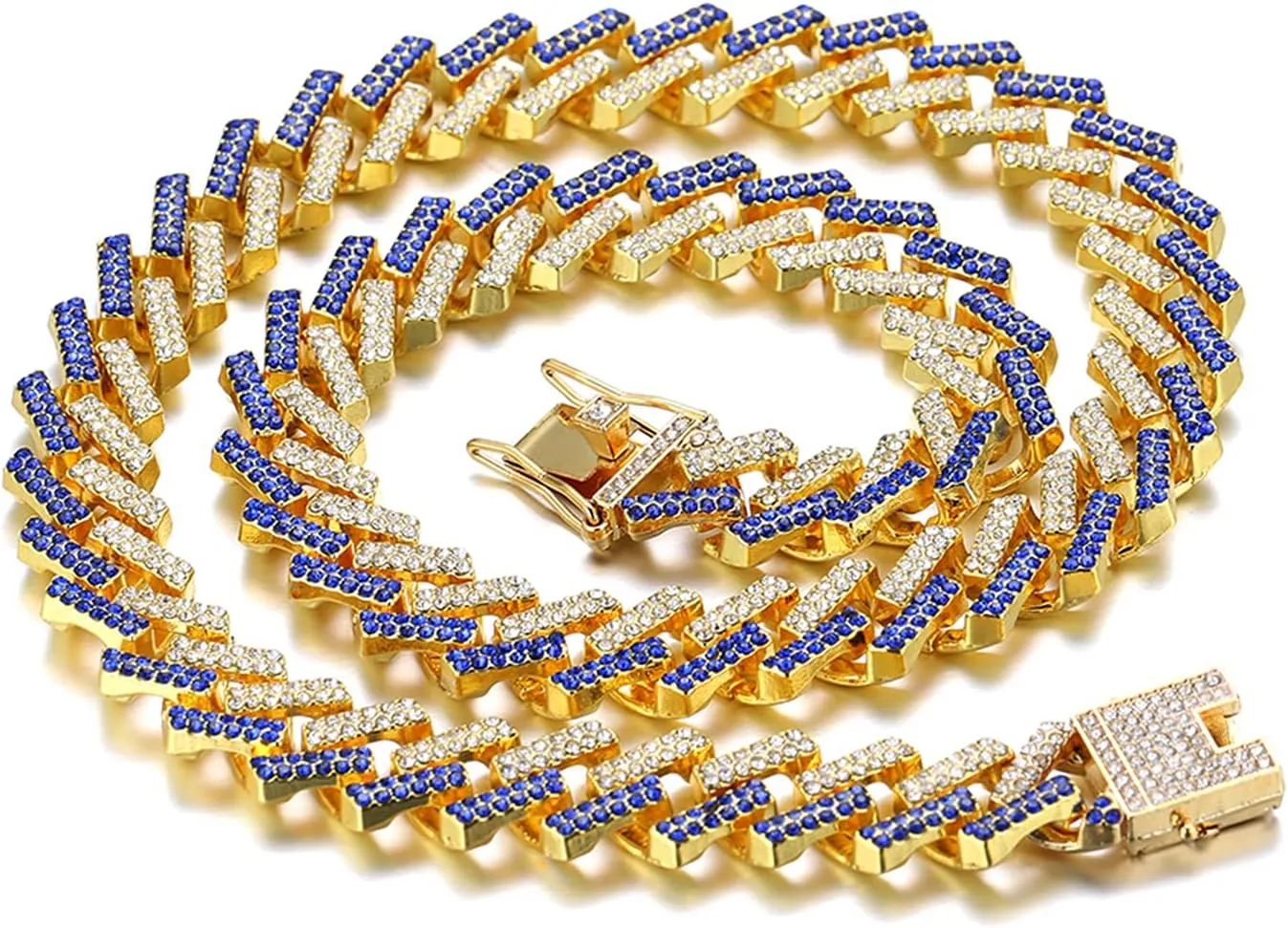 Gold Chain for Men Guys Cuban Link Chain Iced Out 15mm Wide Silver Tone Color Multiple Colour Diamonds Real White Gold Platinum Plated Bracelet Necklace Handset Diamonds Gift for Boyfriend Husband