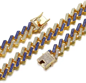 Gold Chain for Men Guys Cuban Link Chain Iced Out 15mm Wide Silver Tone Color Multiple Colour Diamonds Real White Gold Platinum Plated Bracelet Necklace Handset Diamonds Gift for Boyfriend Husband