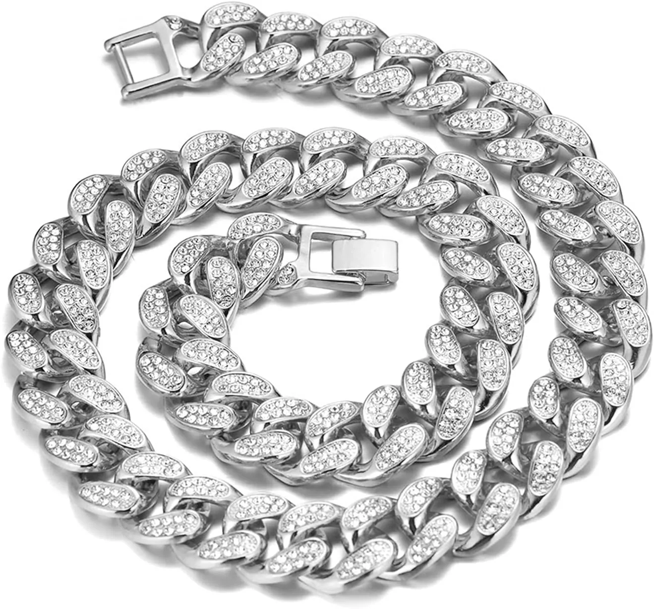 Gold Chain for Men Guys Cuban Link Chain Iced Out Big Dog 20MM Wide Silver Tone Real White Gold Platinum Plated Bracelet Necklace Handset Diamonds Gift for Boyfriend Husband