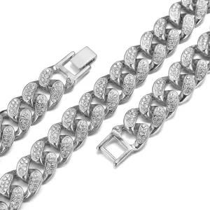 Gold Chain for Men Guys Cuban Link Chain Iced Out Big Dog 20MM Wide Silver Tone Real White Gold Platinum Plated Bracelet Necklace Handset Diamonds Gift for Boyfriend Husband