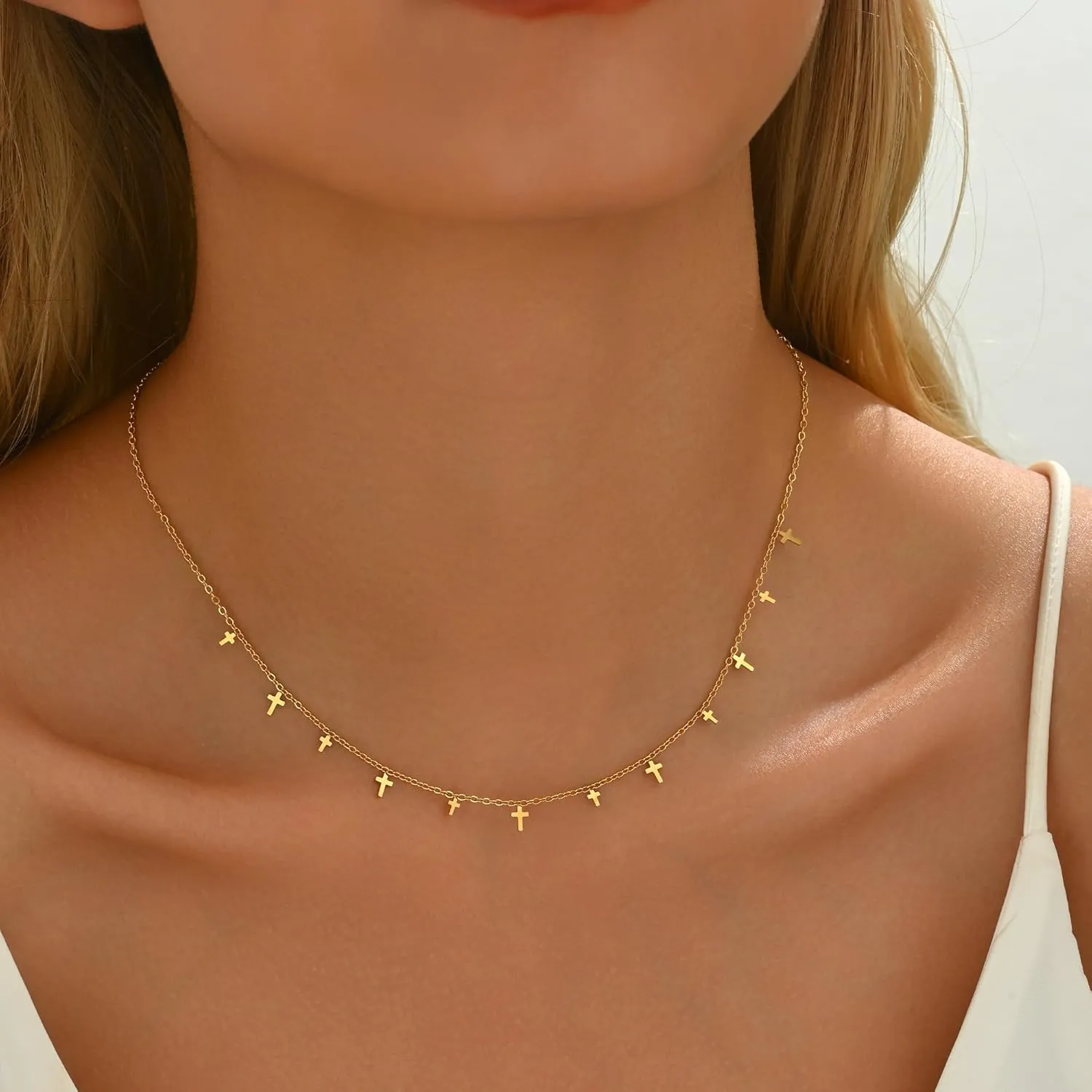 Gold Chain Necklace for Women 18K Gold Plated Stainless Steel Necklace Dainty Star Cross Heart Choker Chains Simple Delicate Minimalist Trendy Jewelry