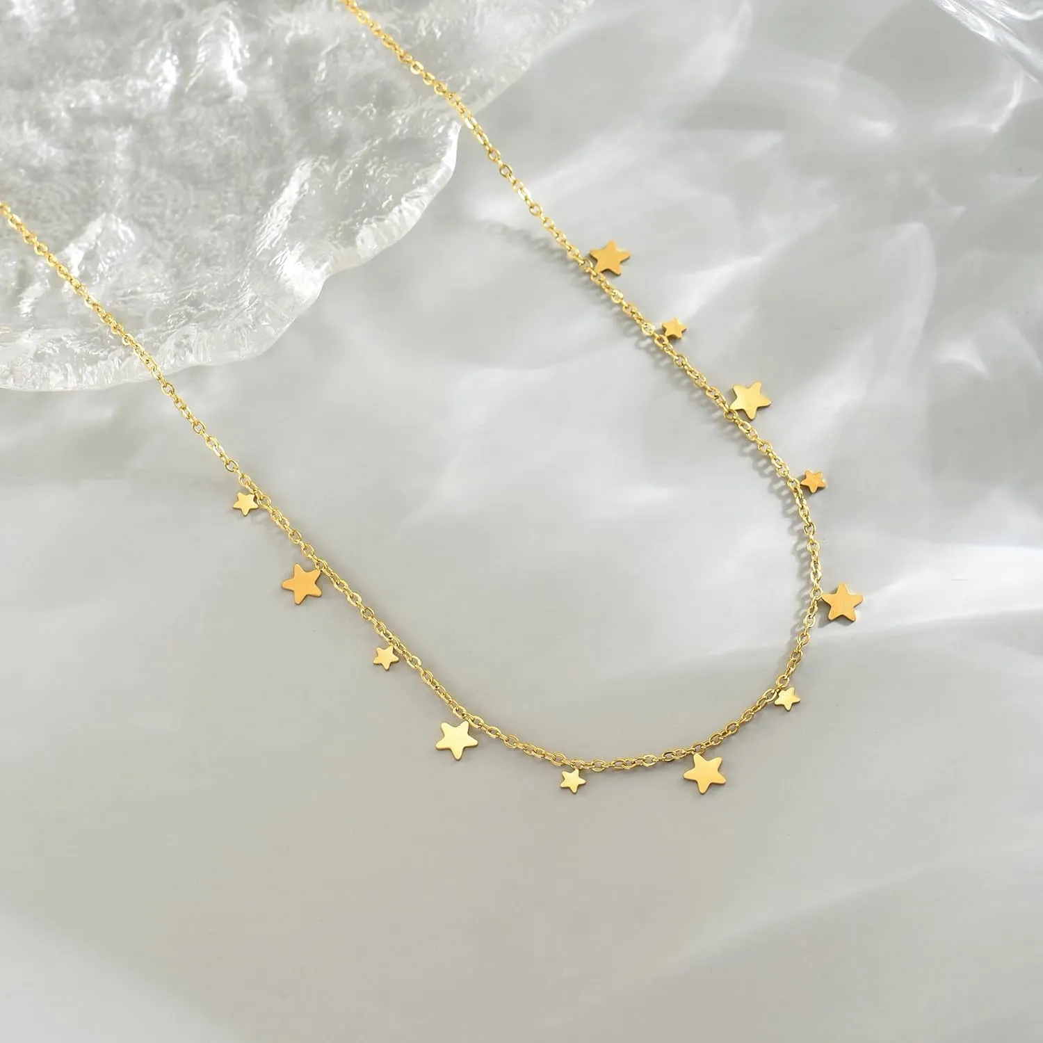 Gold Chain Necklace for Women 18K Gold Plated Stainless Steel Necklace Dainty Star Cross Heart Choker Chains Simple Delicate Minimalist Trendy Jewelry