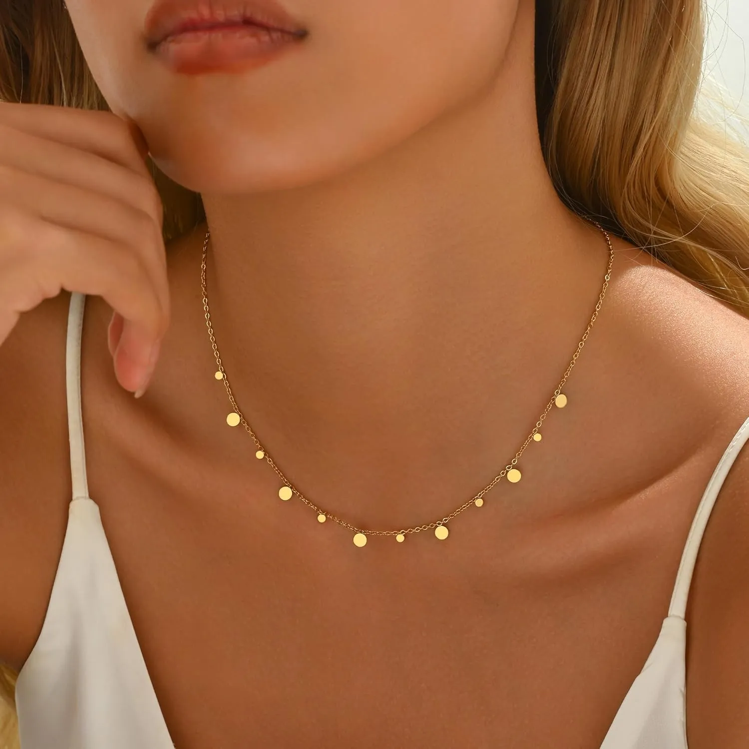 Gold Chain Necklace for Women 18K Gold Plated Stainless Steel Necklace Dainty Star Cross Heart Choker Chains Simple Delicate Minimalist Trendy Jewelry