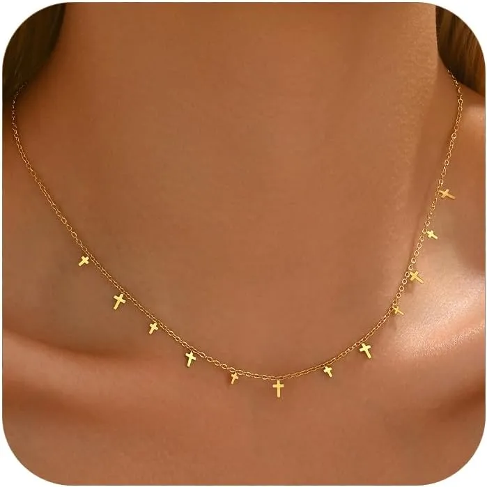 Gold Chain Necklace for Women 18K Gold Plated Stainless Steel Necklace Dainty Star Cross Heart Choker Chains Simple Delicate Minimalist Trendy Jewelry