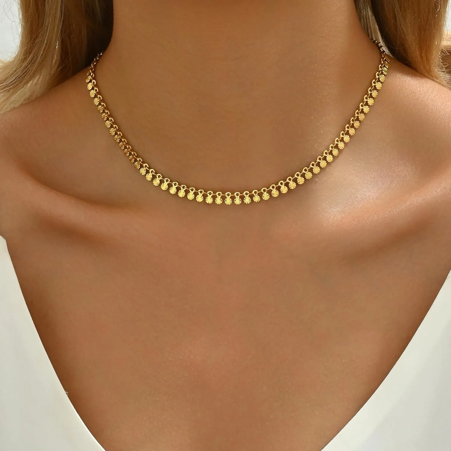 Gold Chain Necklace for Women 18K Gold Plated Stainless Steel Necklace Dainty Star Cross Heart Choker Chains Simple Delicate Minimalist Trendy Jewelry