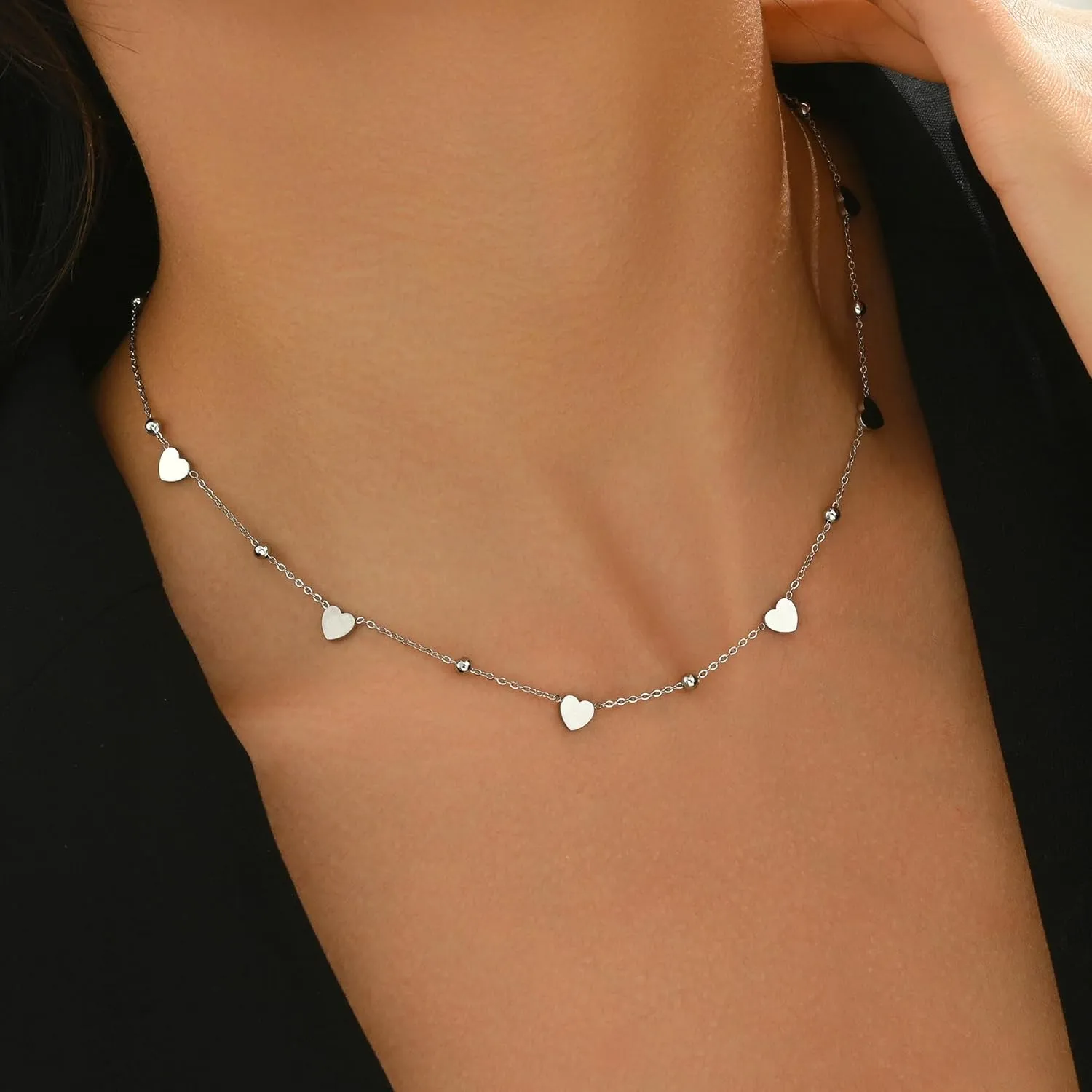 Gold Chain Necklace for Women 18K Gold Plated Stainless Steel Necklace Dainty Star Cross Heart Choker Chains Simple Delicate Minimalist Trendy Jewelry