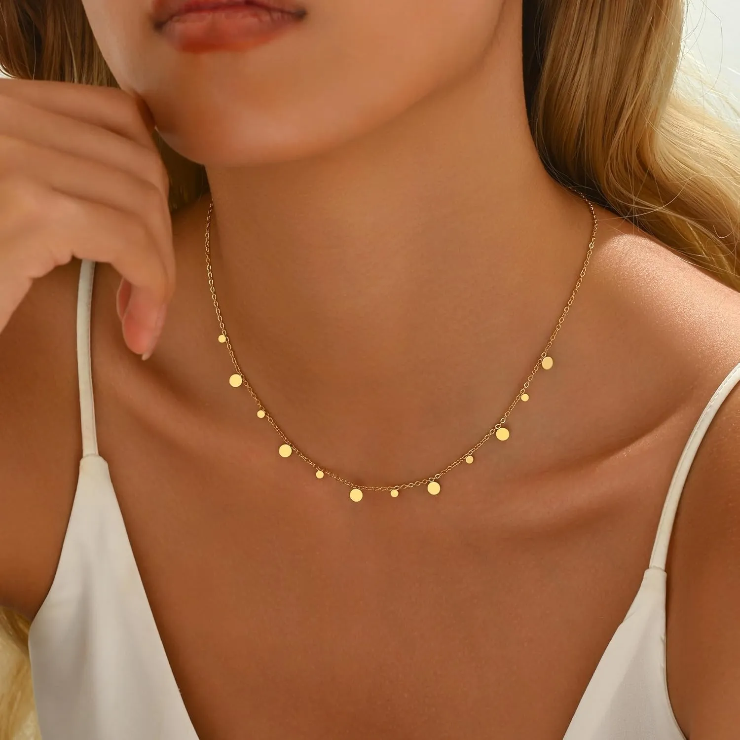 Gold Chain Necklace for Women 18K Gold Plated Stainless Steel Necklace Dainty Star Cross Heart Choker Chains Simple Delicate Minimalist Trendy Jewelry