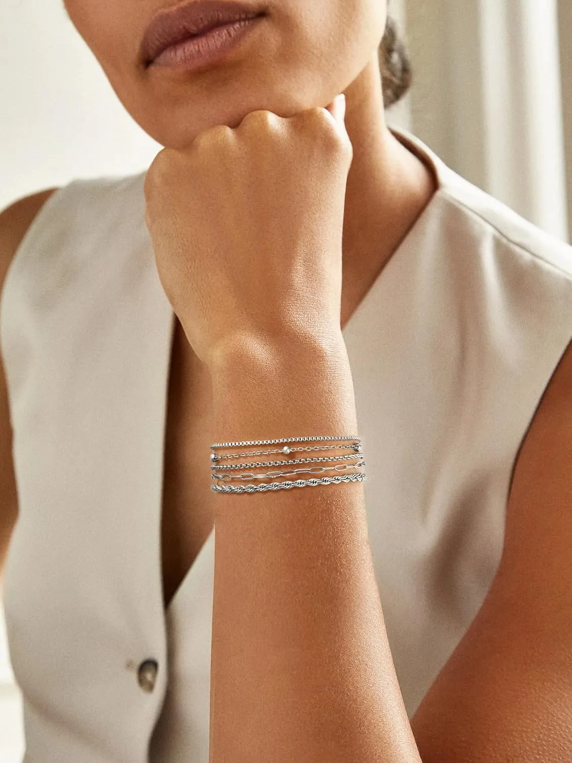 Gold Chain Stainless Steel Waterproof Bracelets For Women Stack Water Proof Non Tarnish Stacked Dainty Jewelry