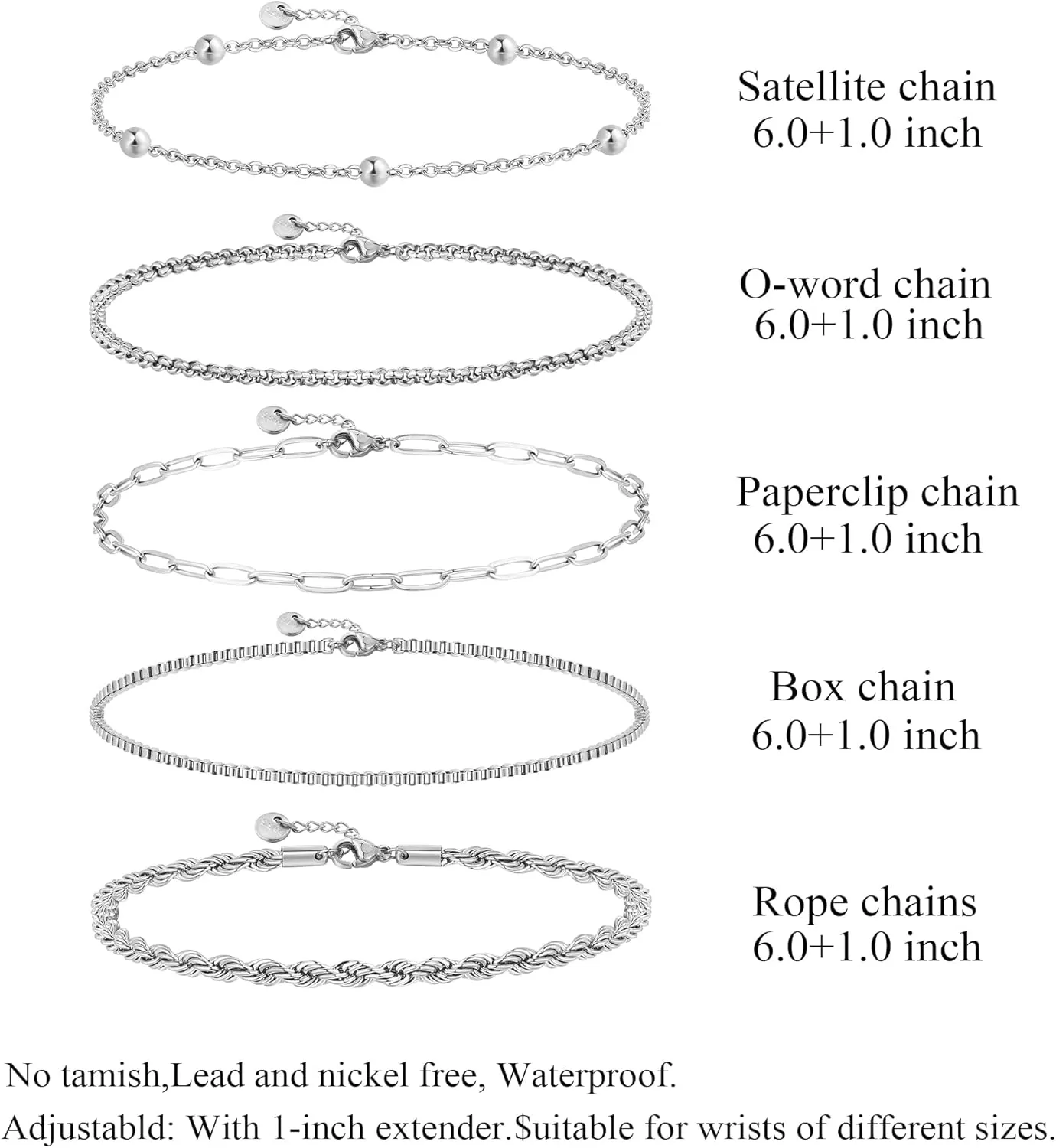 Gold Chain Stainless Steel Waterproof Bracelets For Women Stack Water Proof Non Tarnish Stacked Dainty Jewelry