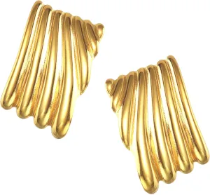 Gold Chunky Stud Shell Earrings for WomenStatement Summer Vintage Geometic Square Earing Wedding Prom Jewelry Gift
