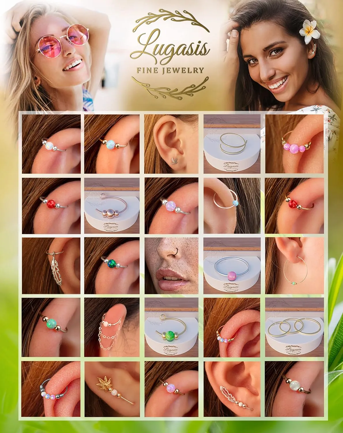 Gold Clip on Nose Ring - Handmade 14k Rose Gold Fake Nose Ring with a 2mm Pink Opal - Comfortable No Piercing Needed 7mm Thin 24 Guage Faux Piercing Hoop