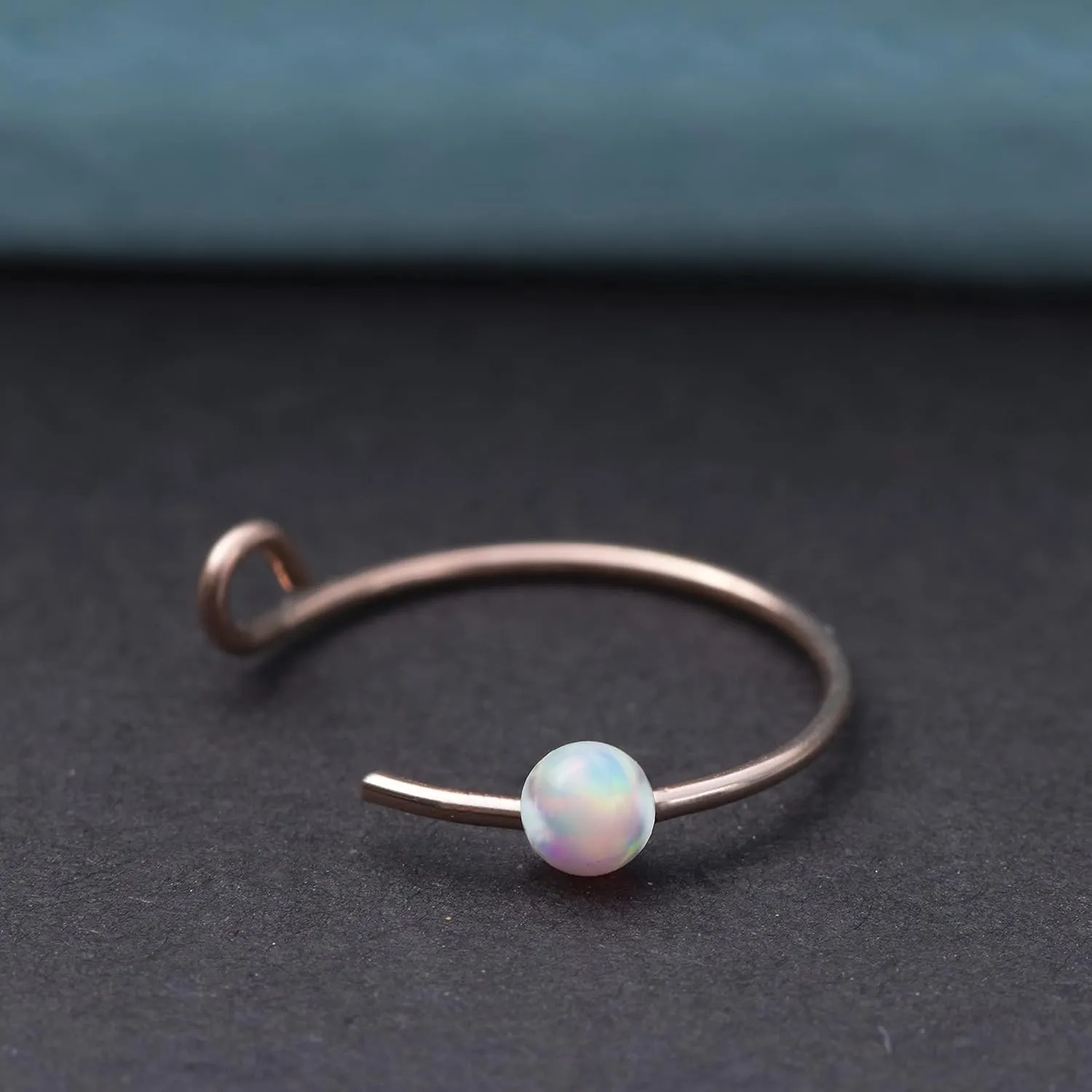 Gold Clip on Nose Ring - Handmade 14k Rose Gold Fake Nose Ring with a 2mm Pink Opal - Comfortable No Piercing Needed 7mm Thin 24 Guage Faux Piercing Hoop