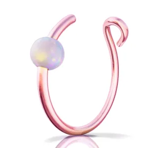 Gold Clip on Nose Ring - Handmade 14k Rose Gold Fake Nose Ring with a 2mm Pink Opal - Comfortable No Piercing Needed 7mm Thin 24 Guage Faux Piercing Hoop