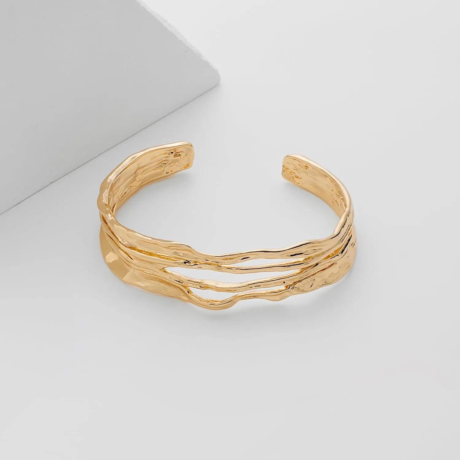 Gold Cuff Bracelet for Women Chunky Multi-layer Cross Wire Open Bracelet Hollow Wide Cuff Bracelets Adjustable Gold Open Cuff Bangle Bracelet