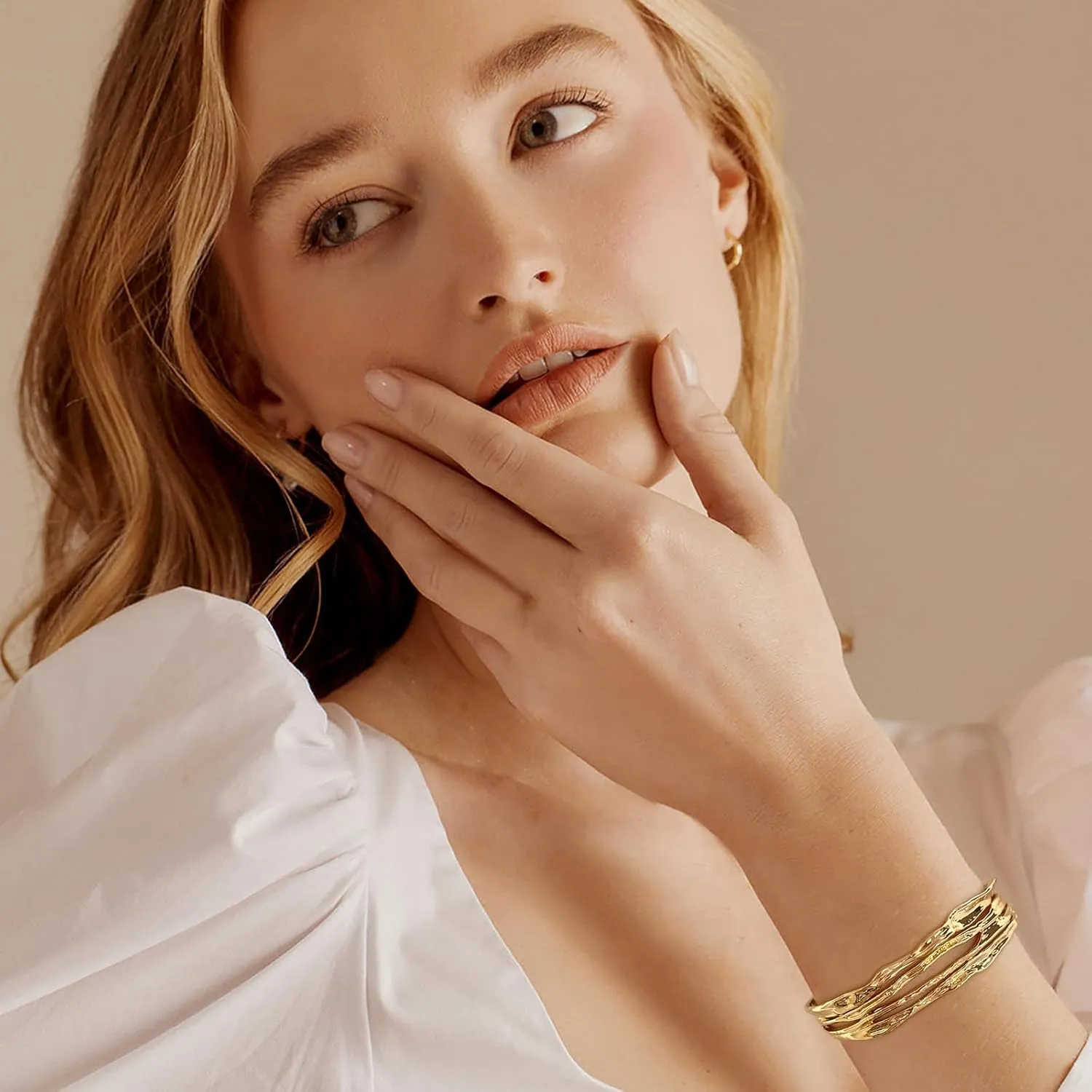 Gold Cuff Bracelet for Women Chunky Multi-layer Cross Wire Open Bracelet Hollow Wide Cuff Bracelets Adjustable Gold Open Cuff Bangle Bracelet