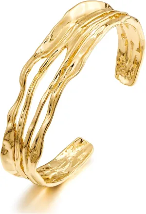 Gold Cuff Bracelet for Women Chunky Multi-layer Cross Wire Open Bracelet Hollow Wide Cuff Bracelets Adjustable Gold Open Cuff Bangle Bracelet