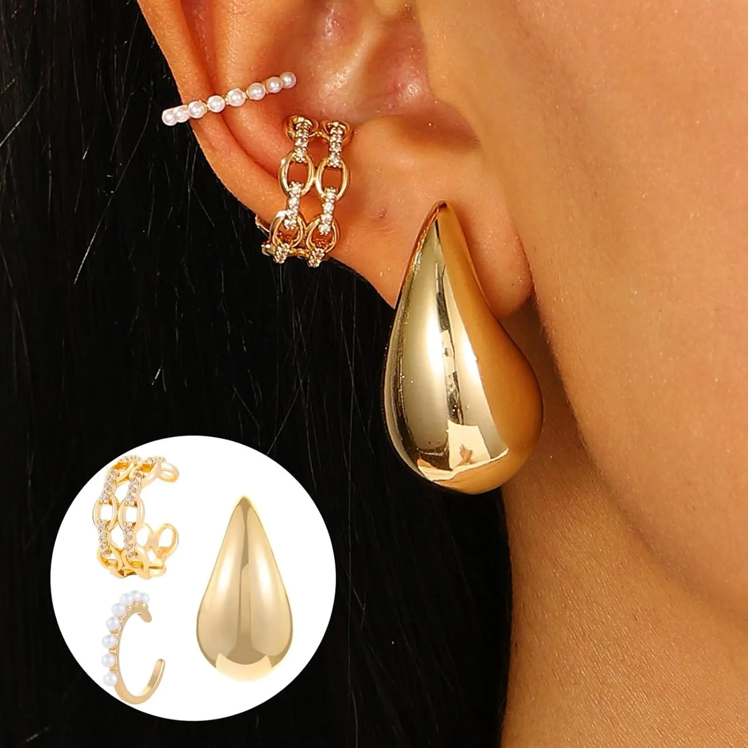 Gold Ear Cuff Earrings For Women Dainty Cubic Zirconia Ear Cuff Non Pierced Ears Clip On Cartilage Earring Fashion Jewelry Set For Women