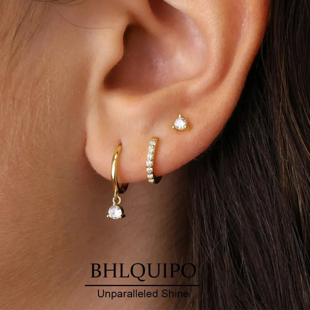 Gold Earrings for Women Trendy Set of 3 Pair Dainty Gold Dangle Small Hoop Stud Earrings for Women 14K Gold Plated Huggie Hoop Earrings for Women Cartilage Second Hole Earrings Stack for Women