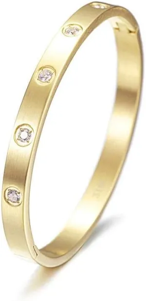 Gold filled Bracelet Bangle with Cubic Zirconia Stones Stainless Steel Hinged Jewelry with Crystal Oval Bangle for Women and Men Adult Jewelry