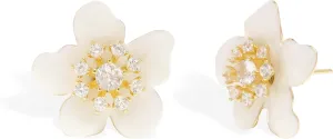 Gold Flower Stud Earrings for Women, Trendy Chunky Crystal Sparkly Cute Floral Flowers Earing Spring Prom Fashion Jewelry Gift