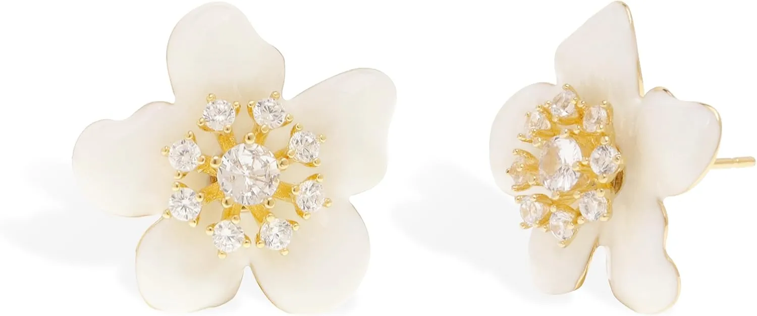 Gold Flower Stud Earrings for Women, Trendy Chunky Crystal Sparkly Cute Floral Flowers Earing Spring Prom Fashion Jewelry Gift