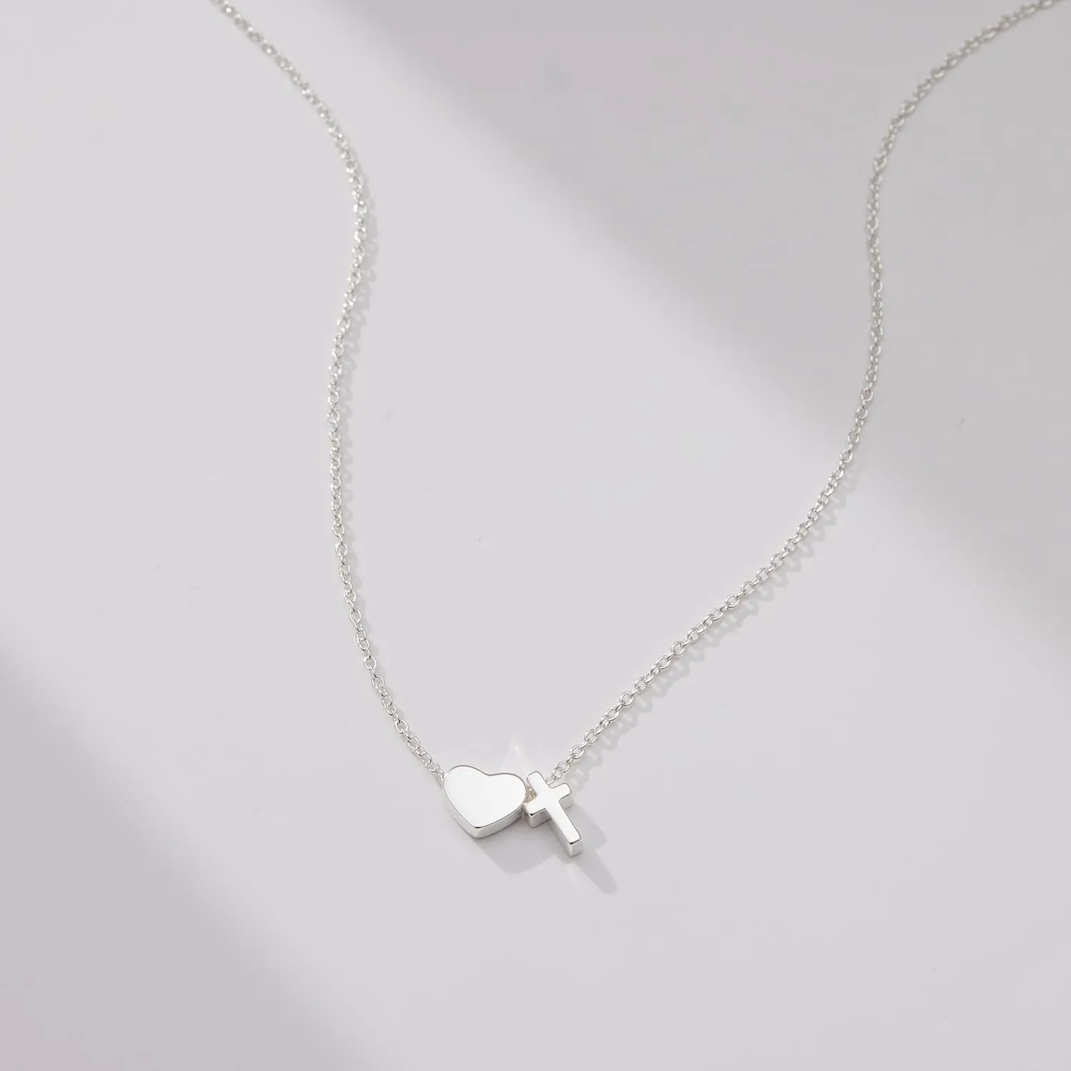 Gold Heart Cross Necklace for Women, 925 Sterling Silver Dainty Small Cute Simple Pendant Choker Charm Chain, Trendy Faith Jewelry for Women's Religious Minimalist Gift