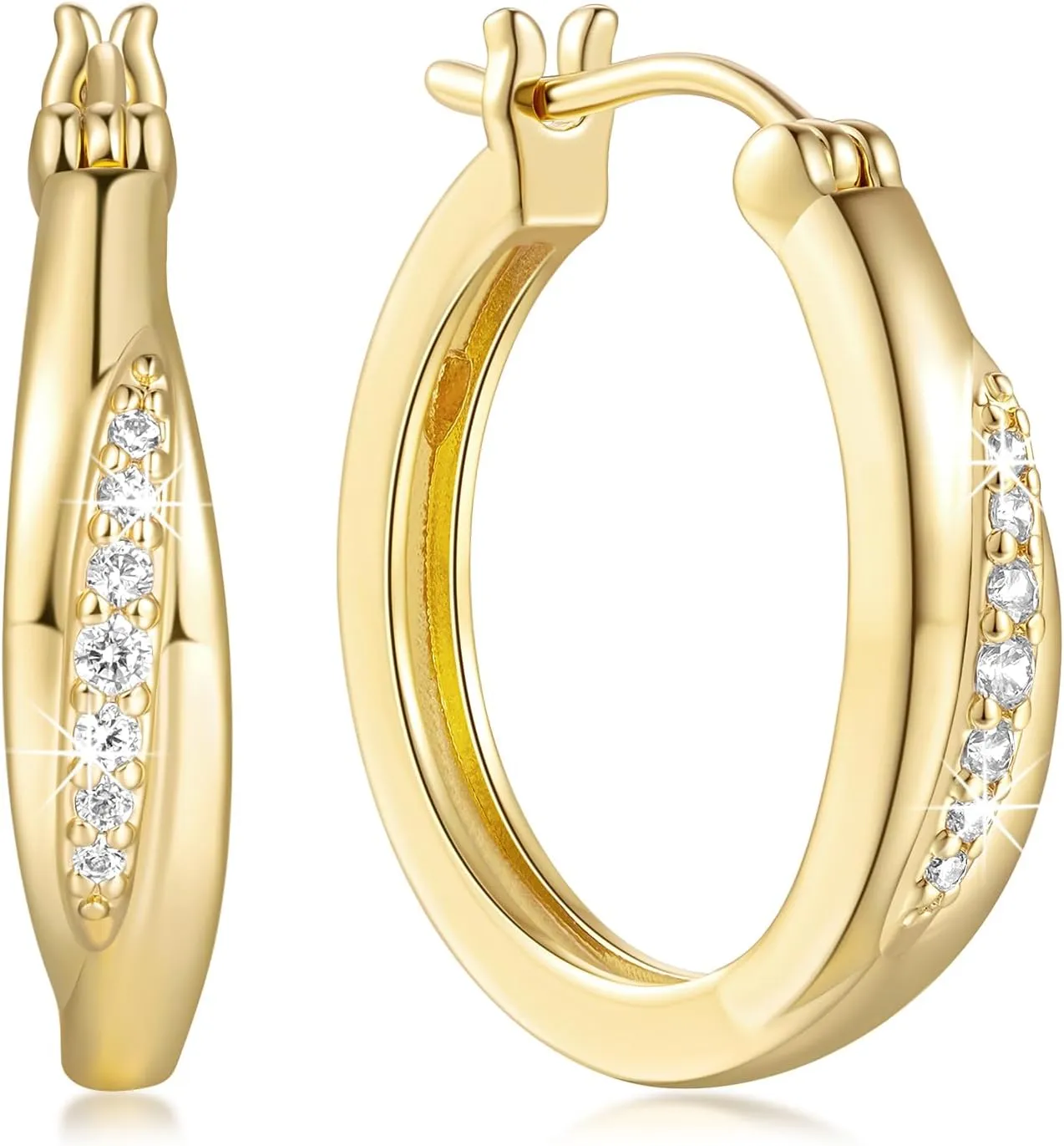 Gold Hoop Earrings 14K Gold Hoop Earrings for Women Lightweight Cubic Zirconia Hoops Womens Earring 20/26mm