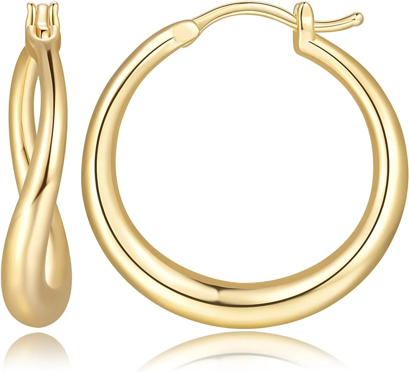 Gold Hoop Earrings for Women 14K Gold Earrings for Womens Earring Irregular and Twisted Lines Dainty Hoop Earring for Womens 25mm