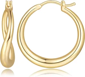 Gold Hoop Earrings for Women 14K Gold Earrings for Womens Earring Irregular and Twisted Lines Dainty Hoop Earring for Womens 25mm