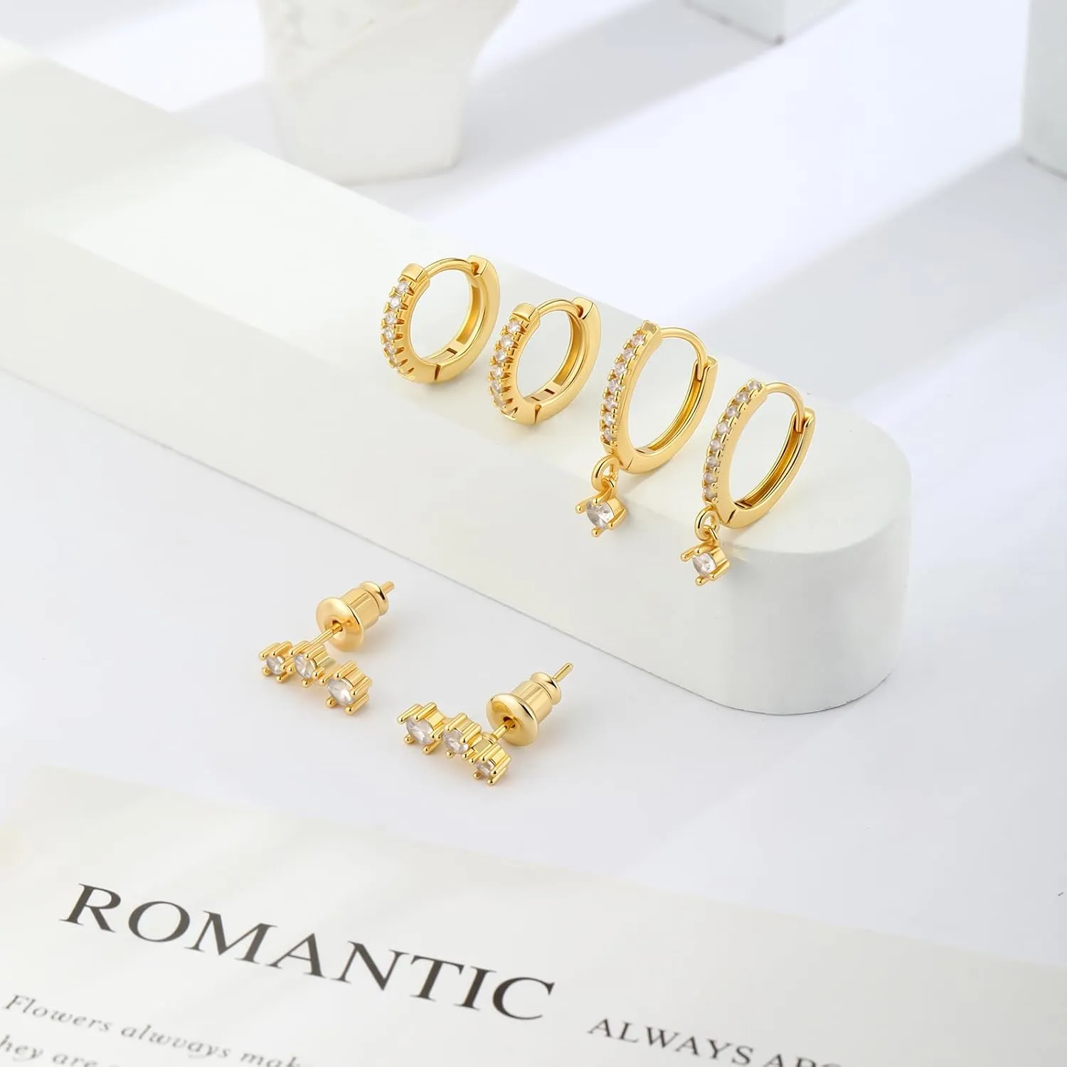 Gold Hoop Earrings for Women,14K Gold/925 Silver Plated Huggie Hoops Earrings Cubic Zirconia Jewelry Gifts