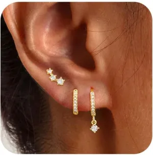 Gold Hoop Earrings for Women,14K Gold/925 Silver Plated Huggie Hoops Earrings Cubic Zirconia Jewelry Gifts