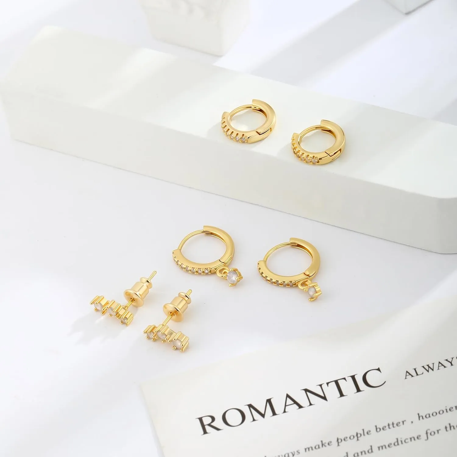 Gold Hoop Earrings for Women,14K Gold/925 Silver Plated Huggie Hoops Earrings Cubic Zirconia Jewelry Gifts