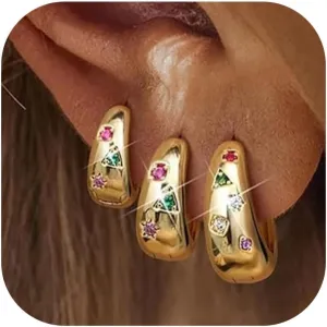 Gold Huggie Hoop Earrings for Women Chunky Dainty Thick Hoop Earring Sets Minimalist Everyday Trendy Jewelry