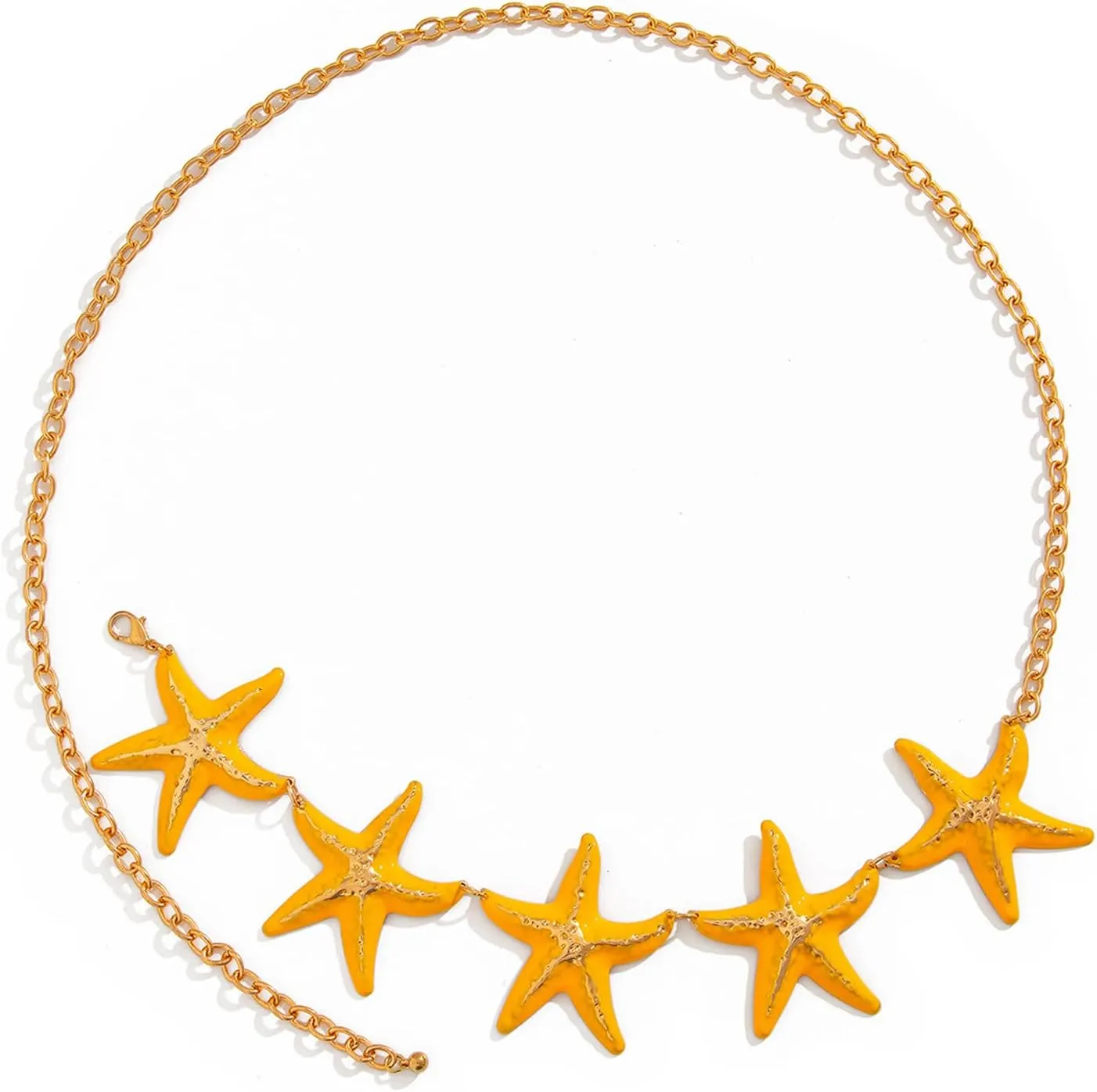 Gold Metal Star Waist Chain, 35 Inch Long Link Belly Belt, Dress Outfit Waist Belly Body Jewelry for Women
