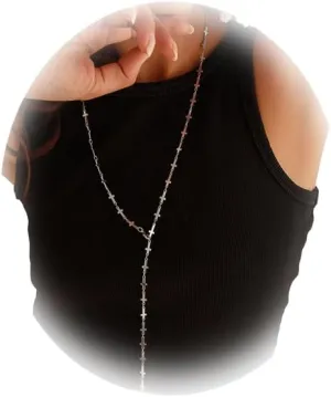 Gold Metal Y Shape Necklace,Silver Cross Chest Body Chain Simple Long Tassel Clavicle Necklace for Women