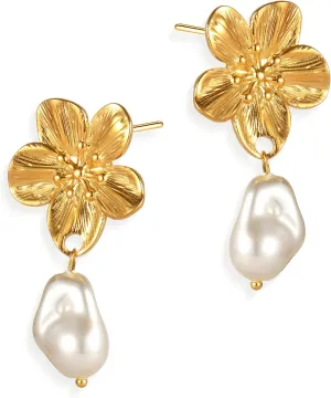Gold Pearl Dangle Drop Earrings for Women, Trendy Cute Earing Wedding Holiday Accessories Fashion Jewelry Birthday Gift