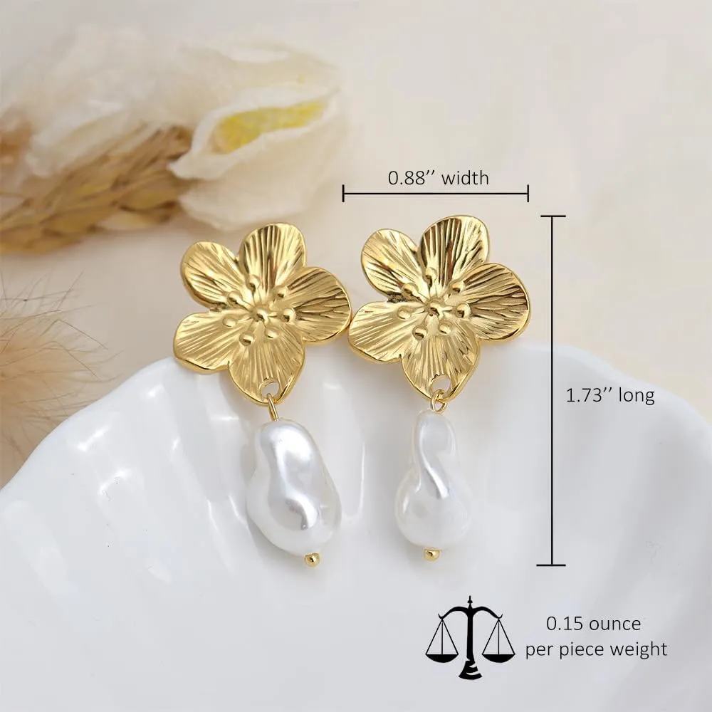 Gold Pearl Dangle Drop Earrings for Women, Trendy Cute Earing Wedding Holiday Accessories Fashion Jewelry Birthday Gift