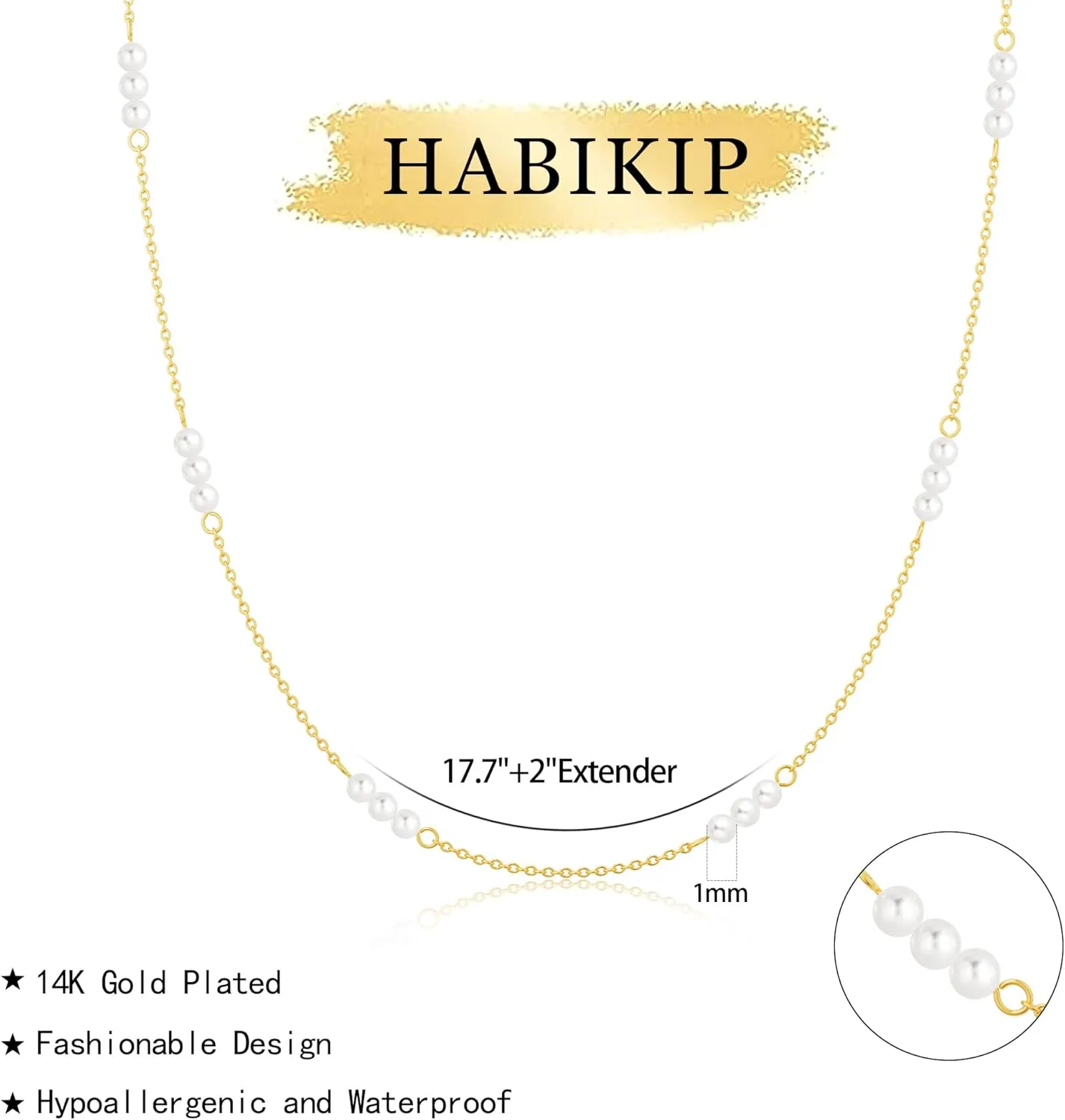 Gold Pearl Necklaces for Women Trendy, Dainty 14K Gold Pearl Pendant Chain Choker Necklace Cute Simple Pearl Pendant Link Necklace Waterproof Hypoallergenic Gold Jewelry Gifts for Women