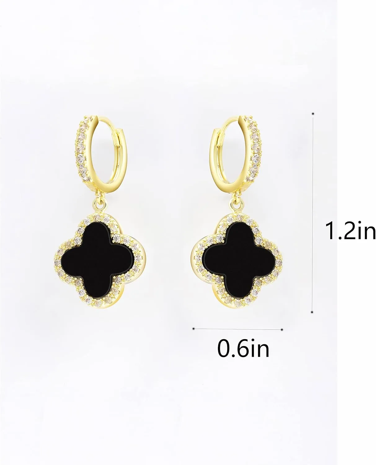 Gold Plated 925 Sterling Silver Gem Hoop Earrings Clover Designs with Crystal Charms Crystal Natural Gemstone Dangle Earrings for Women