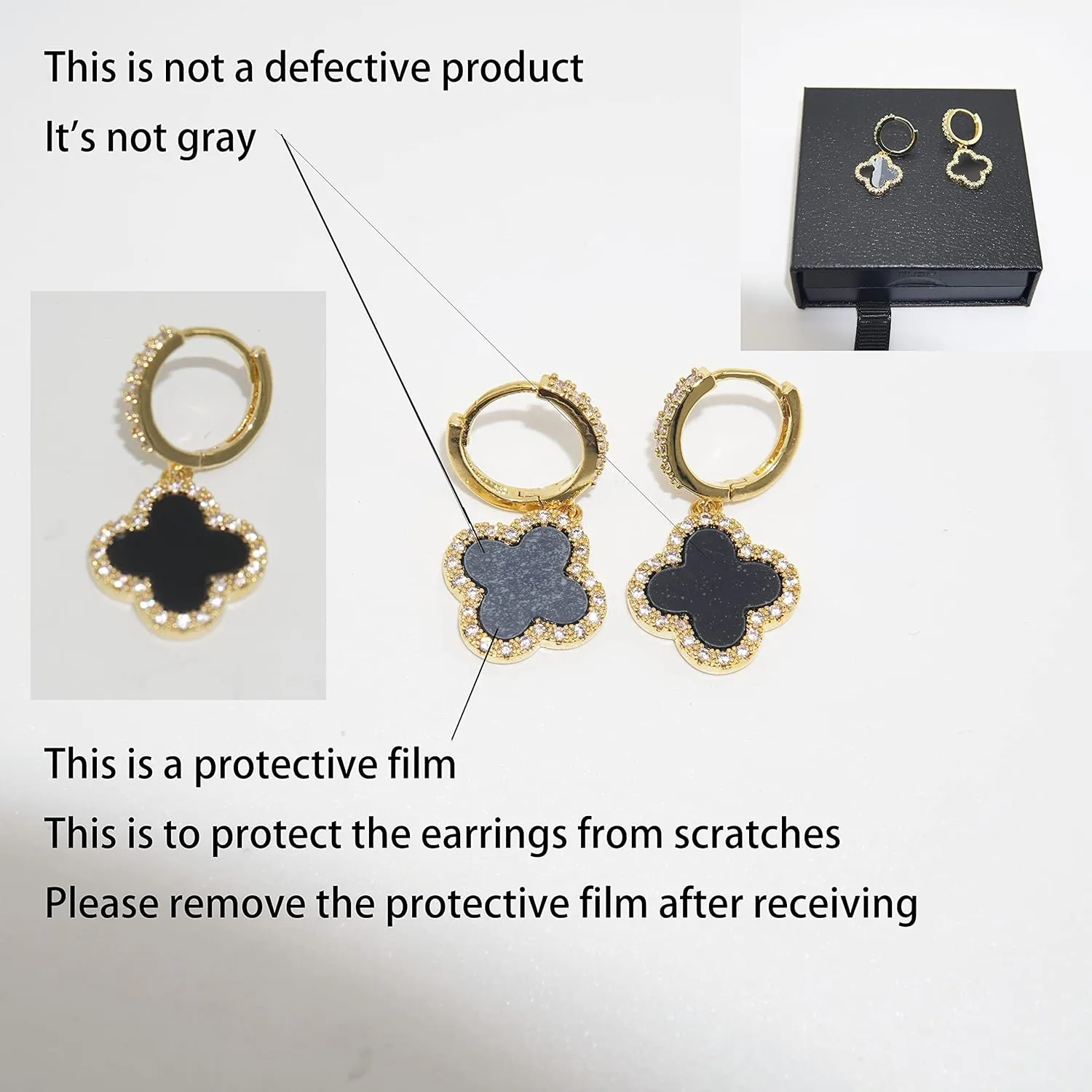 Gold Plated 925 Sterling Silver Gem Hoop Earrings Clover Designs with Crystal Charms Crystal Natural Gemstone Dangle Earrings for Women