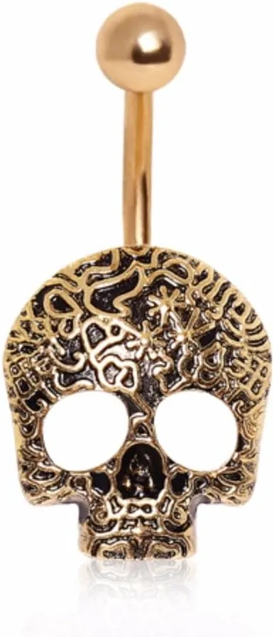 Gold Plated Vine Skull Navel Ring