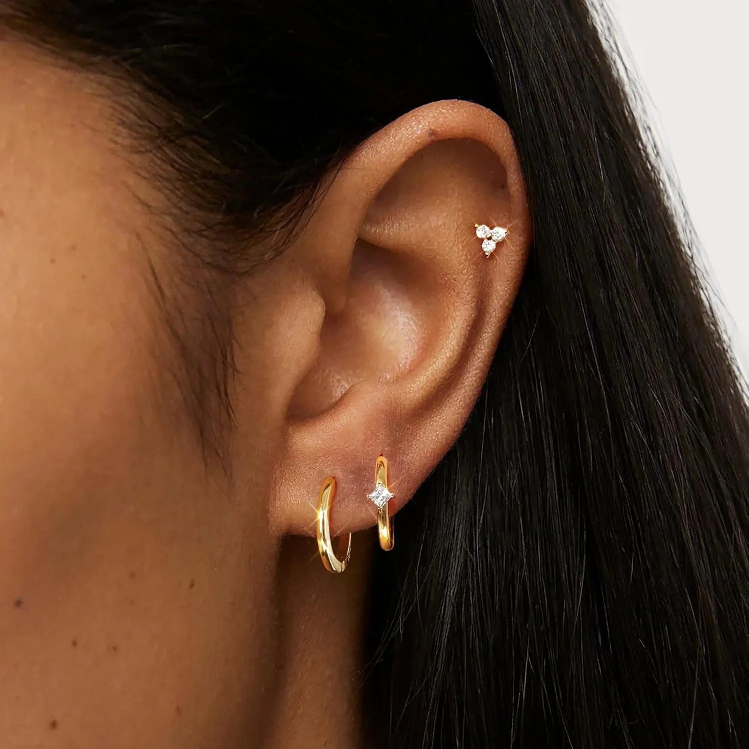 Gold Silver Earrings for Women, 14K Gold Silver Plated Stud Earrings Set for Multiple Piercing, Hypoallergenic Dainty Small Gold Silver Hoop Earrings for Women Trendy Cartilage Earrings Stack Jewelry