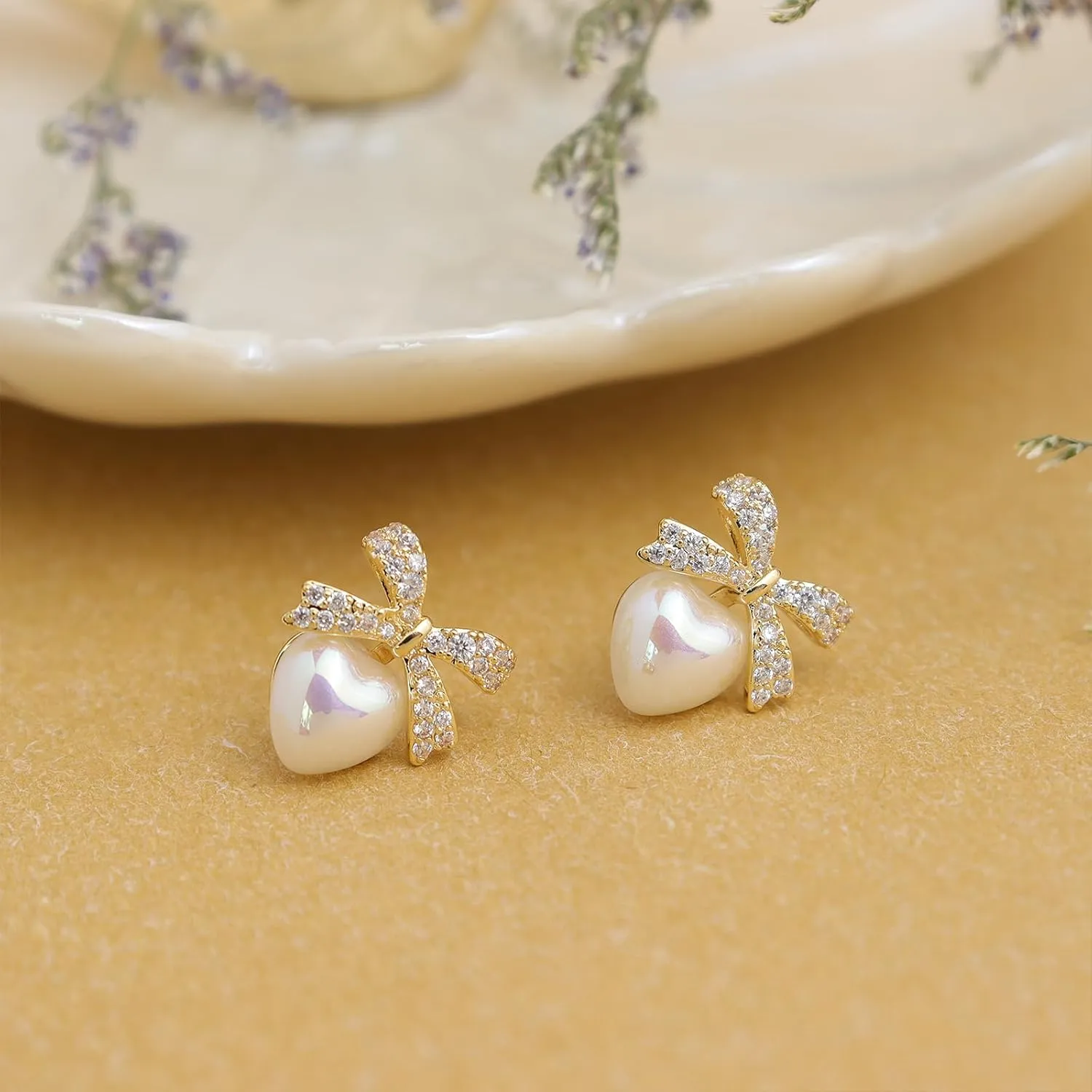 Gold Silver Geometric Pearl Bow Stud Earrings for Women, Valentines Day Trendy Textured Ball Heart Dome Square Earing Prom Holiday Jewelry Gift