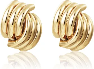 Gold Silver Knot Stud Earrings for Women, Simple Cross Minimalist Elegant Gold Earrings Hypoallergenic Post Earring for Women Gifts