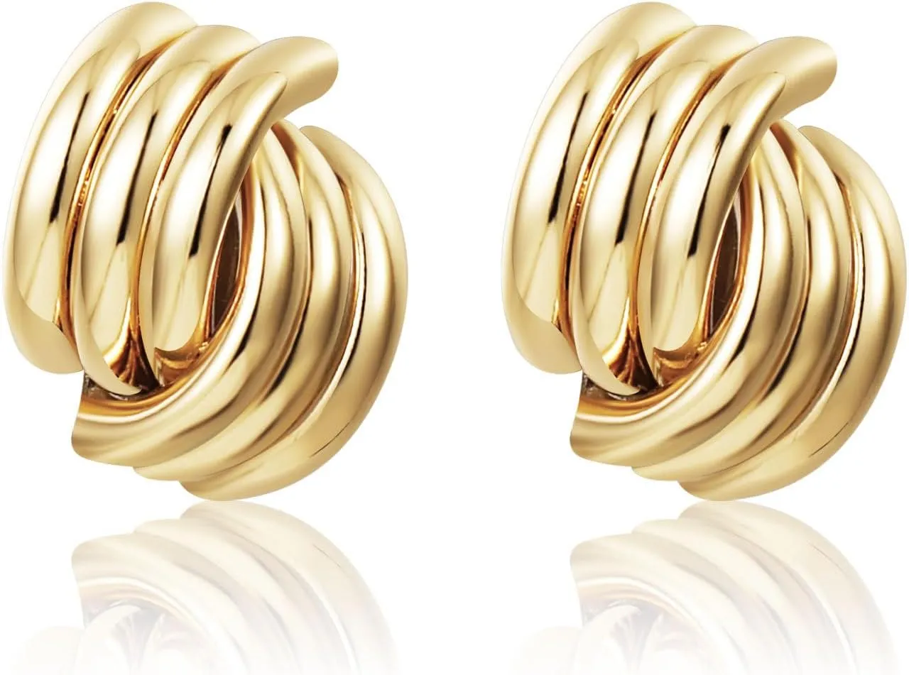 Gold Silver Knot Stud Earrings for Women, Simple Cross Minimalist Elegant Gold Earrings Hypoallergenic Post Earring for Women Gifts