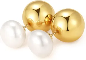 Gold Simulated Shell Pearl Earrings for Women, 18K Gold Plated Pearl Drop Earrings Gold Pearl Hoop Earrings Trendy Lightweight Hypoallergenic Earrings Jewelry