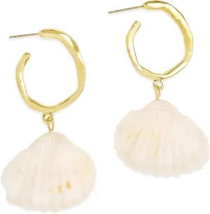 Gold Starfish Shell Cowrie Mermaid Dangle Earrings for Women, Trendy Statement Pearl Seashell Earing Dangling Summer Beach Jewelry Gift