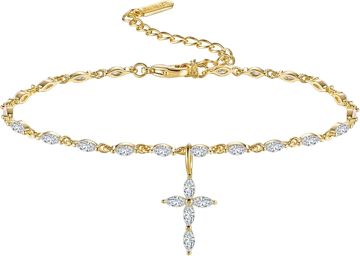 Gold Tennis Cross Bracelet, Simple Butterfly Bracelet,Evil Eyes Adjustable Bracelet, CZ Station Paperclip Link Chain Bracelet for Women